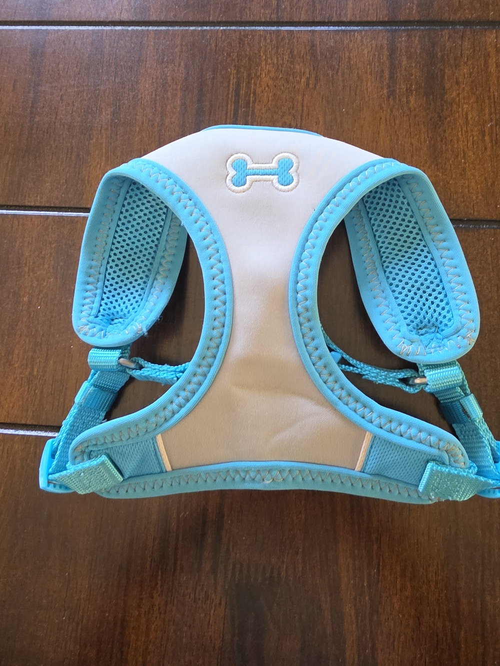 Top Paw Turquoise and White Padded Dog Harness with Bone Accent